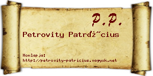 Petrovity Patrícius névjegykártya